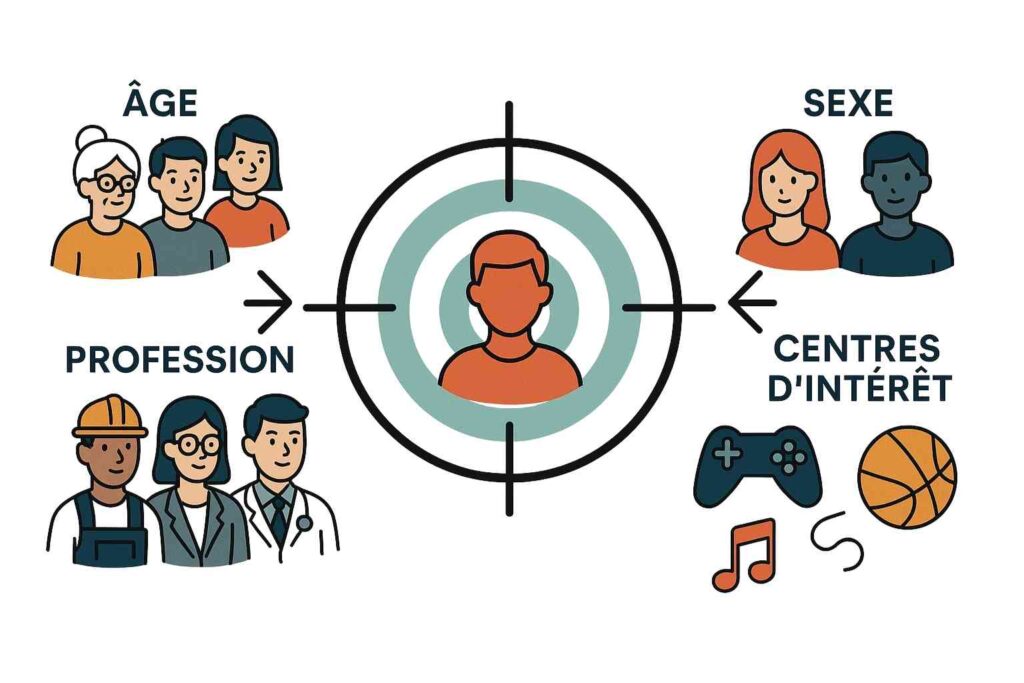 Illustration représentant l’audience cible marketing avec segmentation des clients.