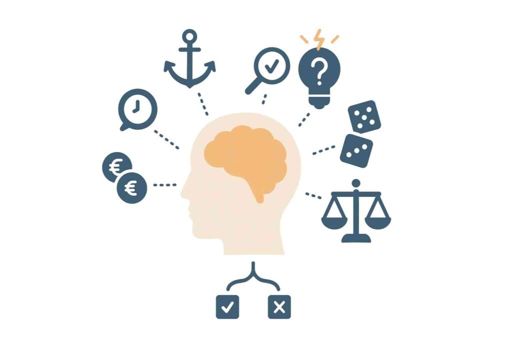 Illustration des biais cognitifs et de leur impact sur la prise de décision quotidienne et professionnelle.