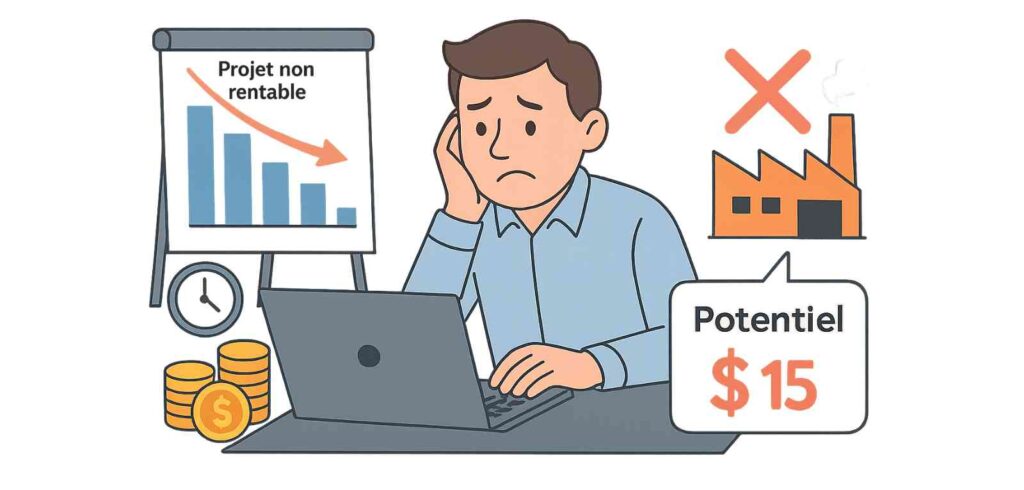 Illustration du biais des coûts irrécupérables — continuer un projet raté par peur de perdre l’investissement.
