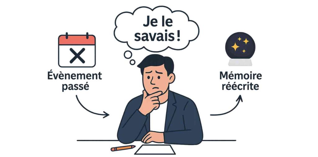Illustration du biais rétrospectif — illusion du « je le savais depuis le début ».