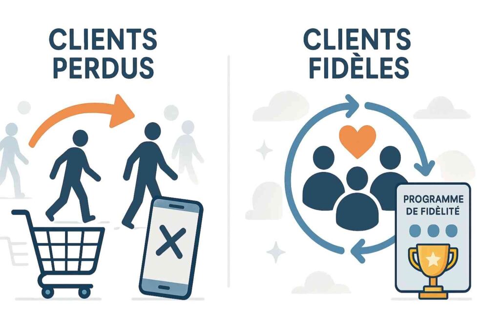 Illustration du churn taux de désabonnement, représentant la perte de clients et son impact sur la fidélité et la rétention.