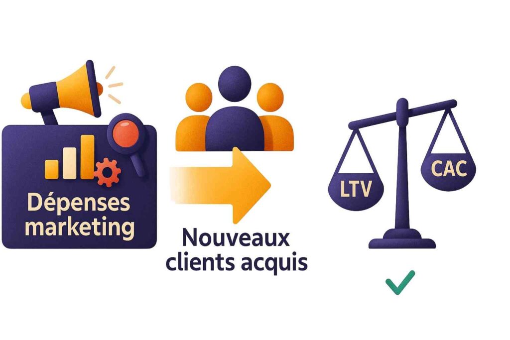 Illustration du coût d’acquisition client (CAC) et son lien avec la rentabilité d’une entreprise.