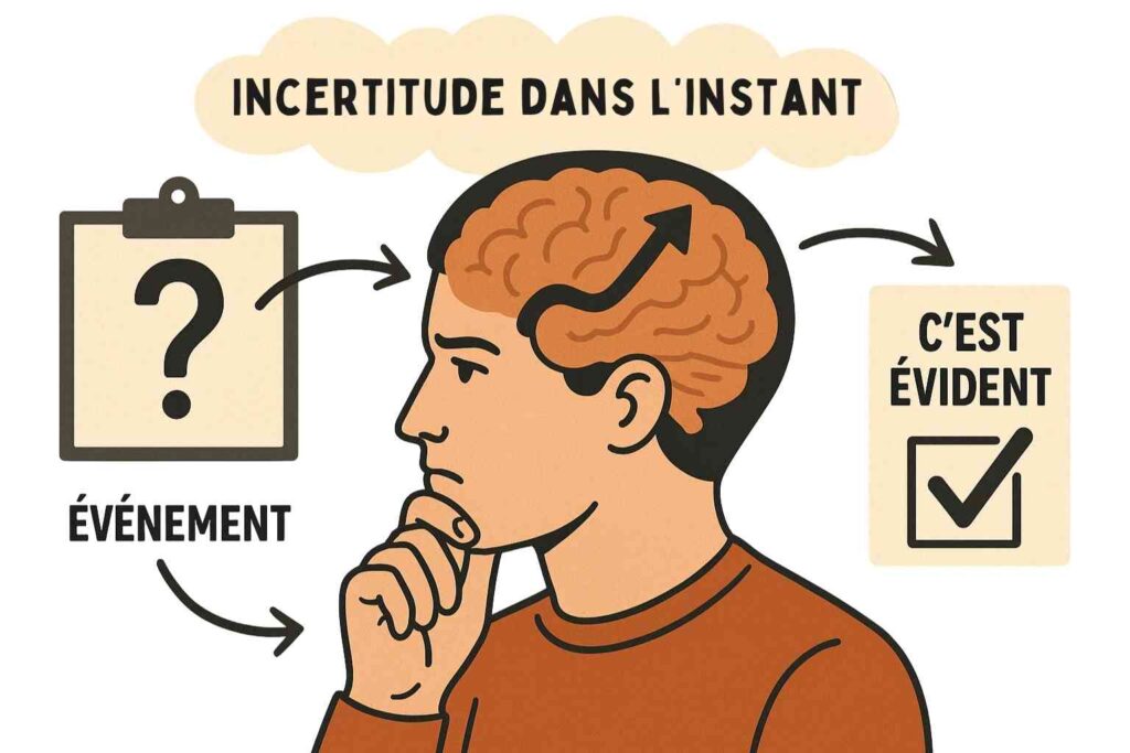 Illustration du déterminisme rampant, biais cognitif qui fait croire qu’un événement passé était prévisible et inévitable.