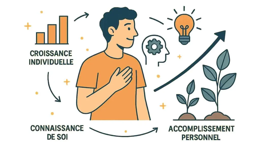 Illustration développement personnel – croissance individuelle, connaissance de soi et accomplissement personnel