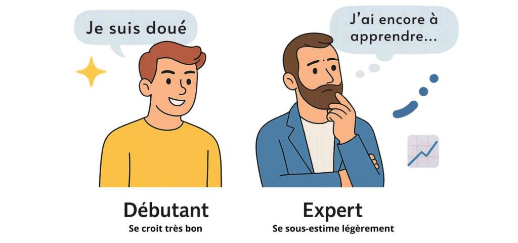 Comparaison dans l’effet Dunning-Kruger — confiance perçue vs compétence réelle.