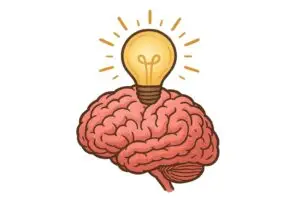 Illustration cerveau avec ampoule – état d’esprit de la réussite et développement personnel en entrepreneuriat
