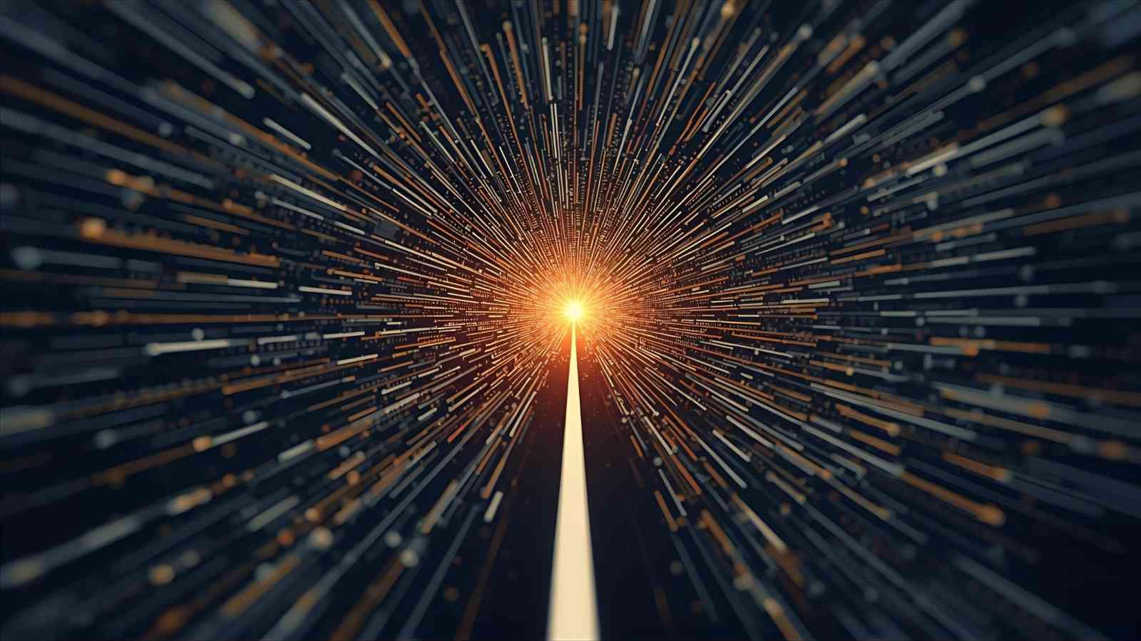Rayon de lumière focalisé au centre d’un tunnel futuriste, symbolisant le focus, la clarté mentale et la concentration.