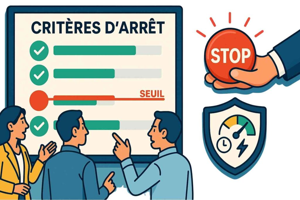Illustration des kill criteria, critères d’arrêt pour stopper un projet ou un investissement afin d’éviter l’escalade d’engagement.