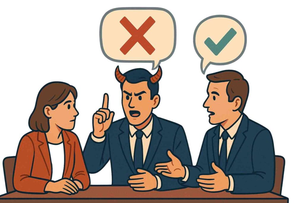 Personne jouant le rôle de l’avocat du diable lors d’un débat pour tester un raisonnement.