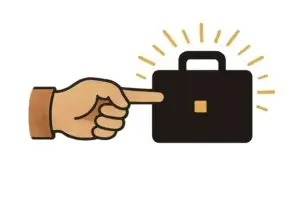 Illustration main pointant une mallette – trouver un business qui correspond à son profil entrepreneurial