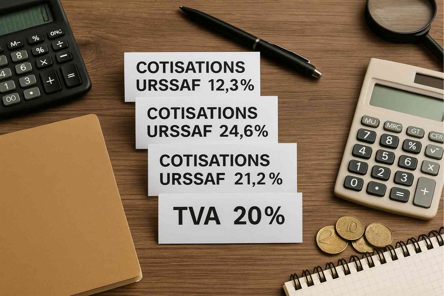 Feuilles de calcul et cotisations URSSAF avec taux BIC BNC et TVA