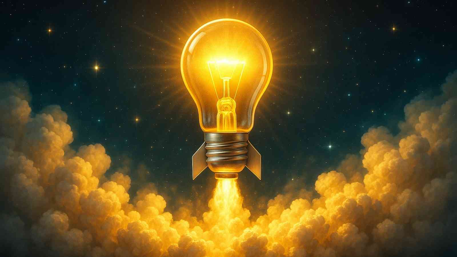 Ampoule lumineuse décollant comme une fusée symbolisant une idée de web business