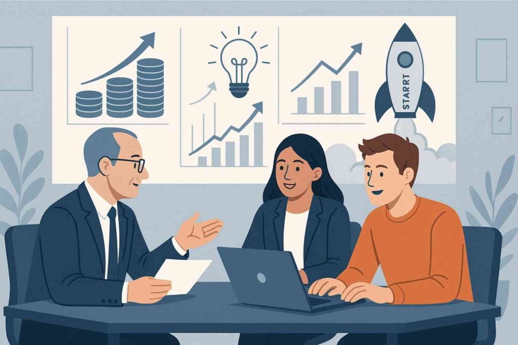 Investisseur en capital-risque accompagnant une startup innovante vers sa croissance.