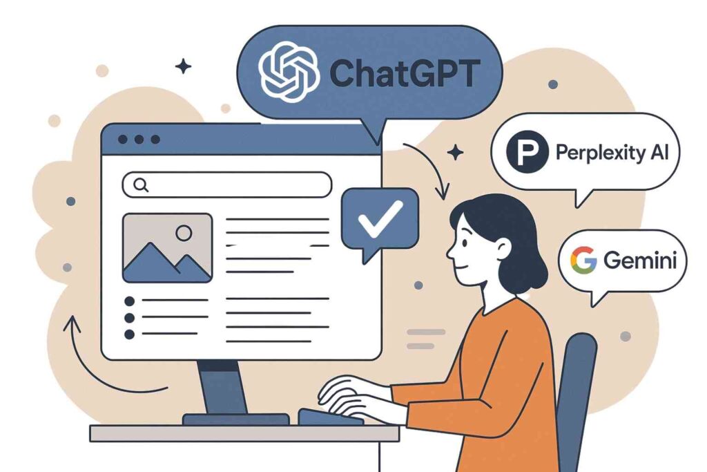 Illustration de l’optimisation pour les moteurs de réponses AEO appliquée aux IA comme ChatGPT et Google Gemini.