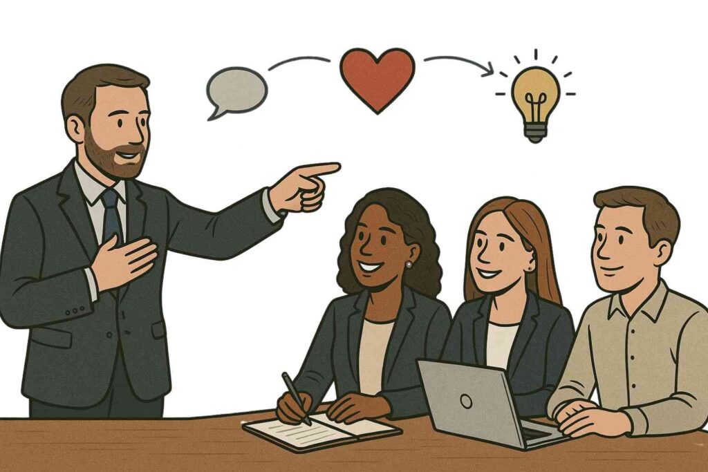 Serviteur-leader en entreprise guidant son équipe avec empathie et écoute active
