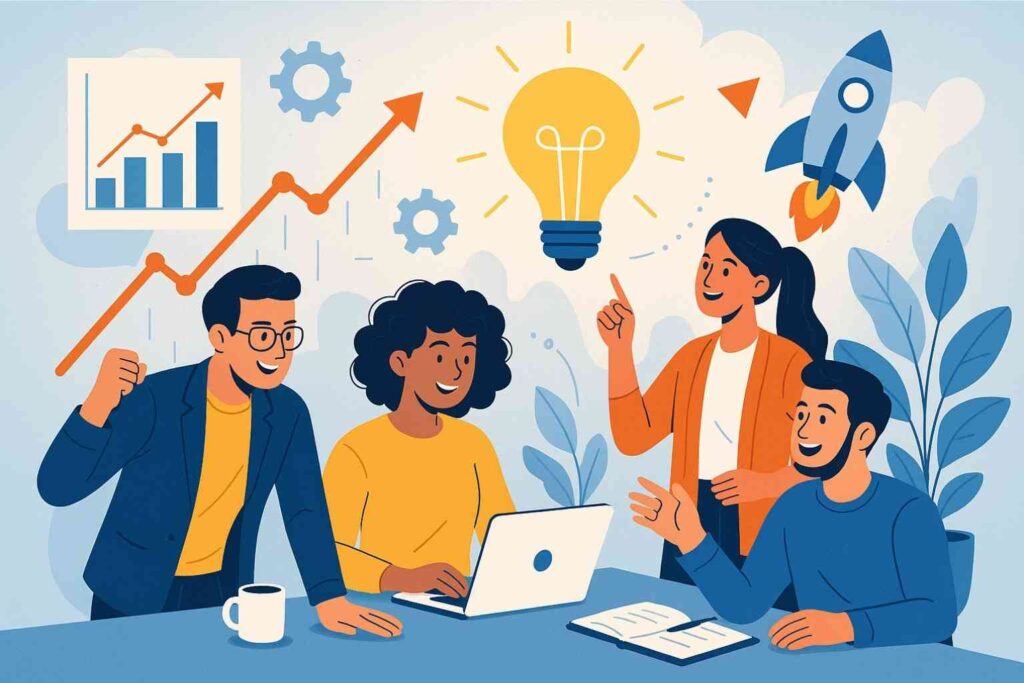 Start-up entreprise innovante en pleine croissance dans un espace de coworking moderne
