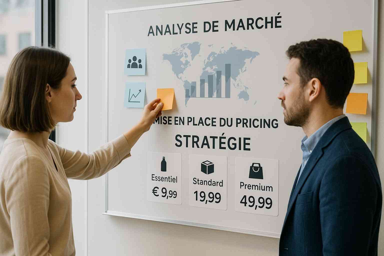 Entrepreneurs analysant une stratégie de marché et de pricing