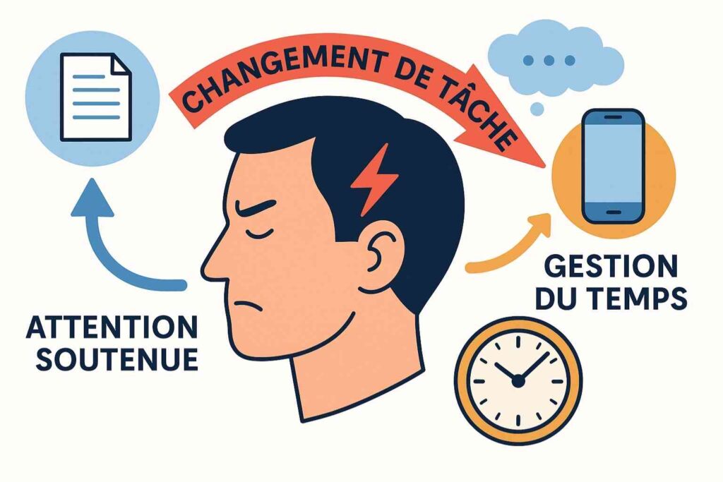 Personne concentrée au travail illustrant le coût de commutation cognitive