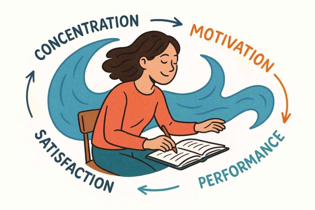 Personne en état de flux psychologique, totalement concentrée sur son activité