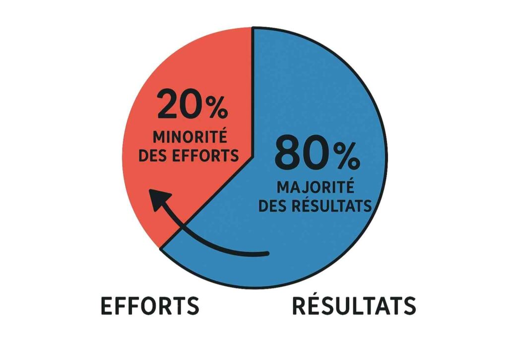 Schéma illustrant la loi de Pareto principe 80/20 dans la gestion du temps et la productivité