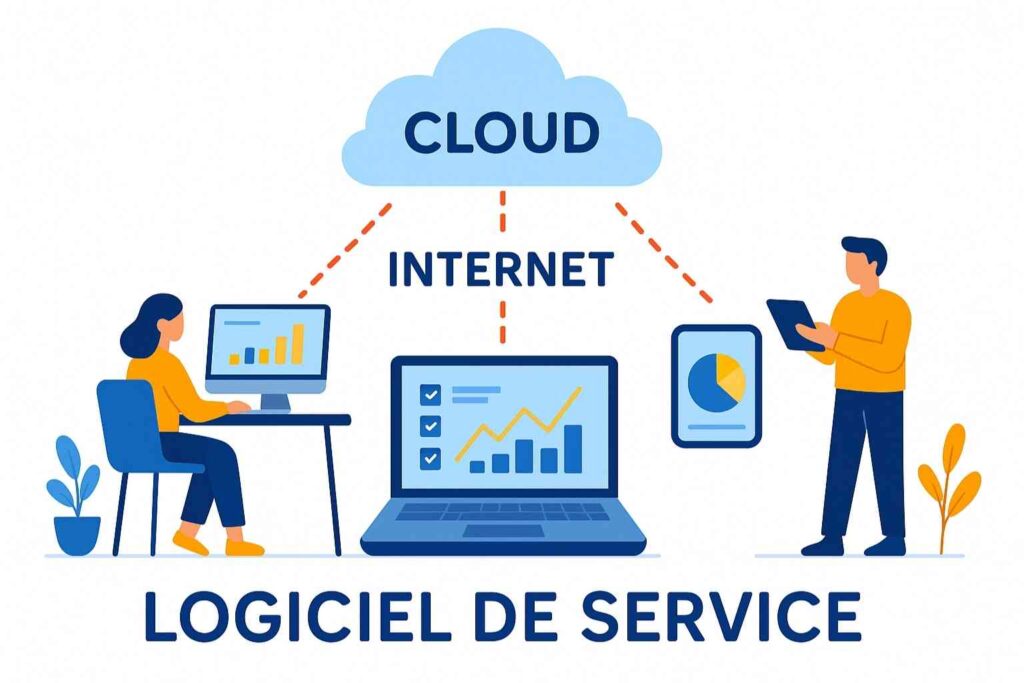 Illustration d’un modèle SaaS logiciel en ligne accessible via Internet