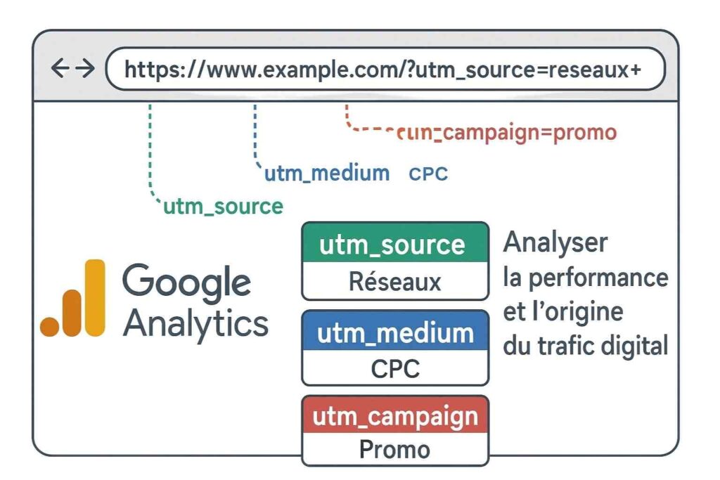 Exemple de paramètre UTM Google Analytics sur une URL de campagne marketing
