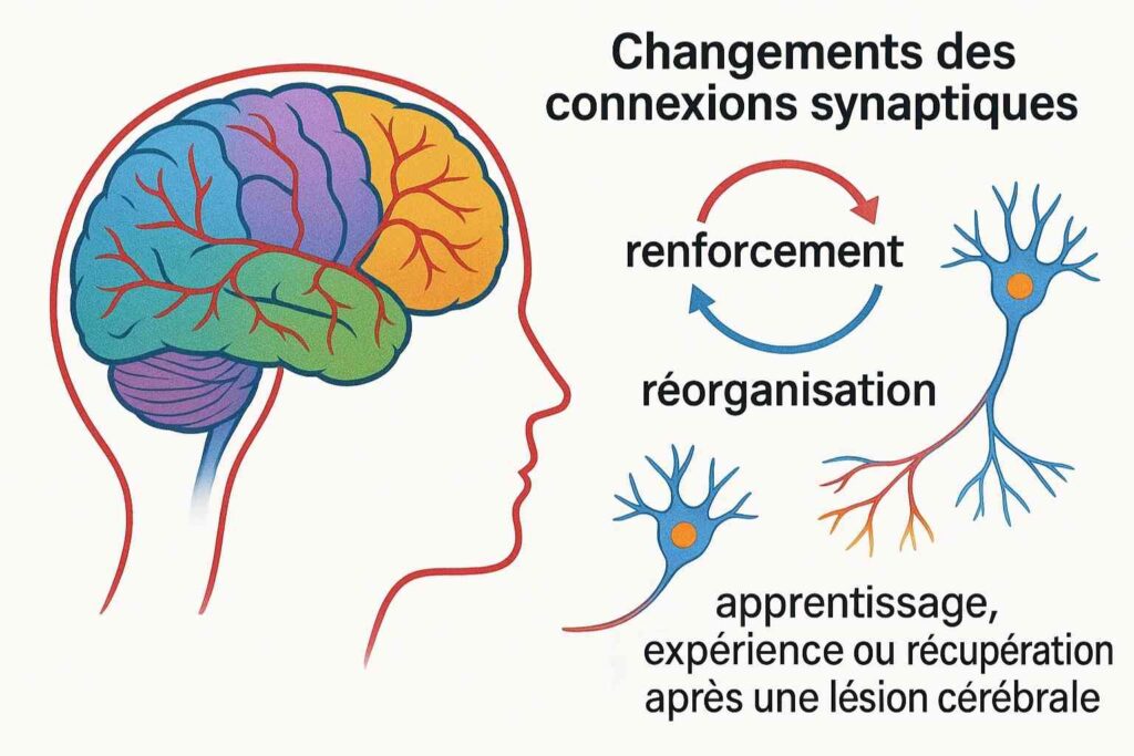Illustration de la plasticité neuronale du cerveau et de ses connexions synaptiques en évolution