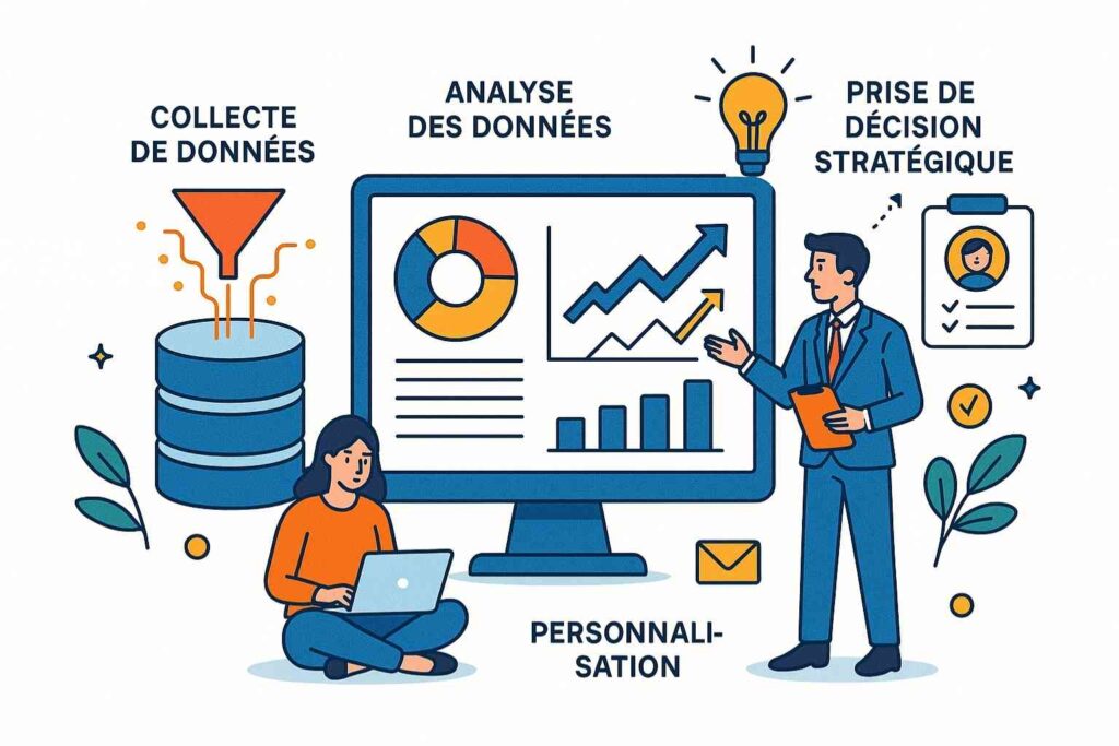 Graphique illustrant une stratégie data-driven marketing fondée sur l’analyse des données clients.
