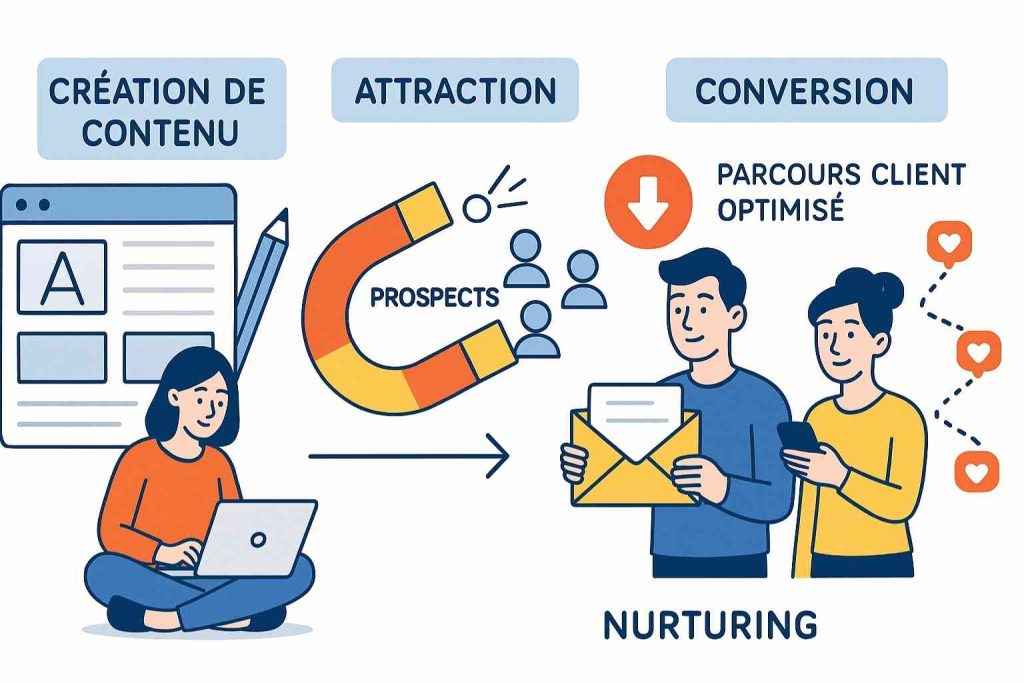 Stratégie inbound marketing illustrant l’attraction de prospects grâce au contenu