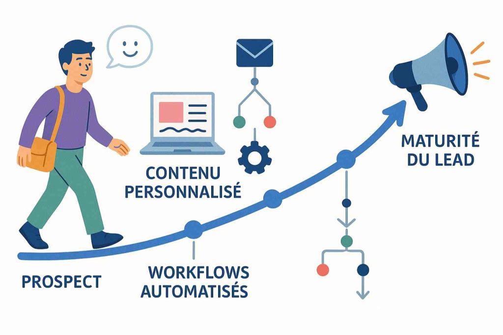 Stratégie de lead nurturing illustrée par un parcours prospect automatisé