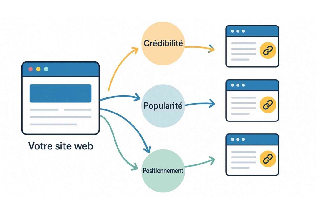 Stratégie de netlinking SEO illustrant la création de backlinks pour renforcer la visibilité d’un site.