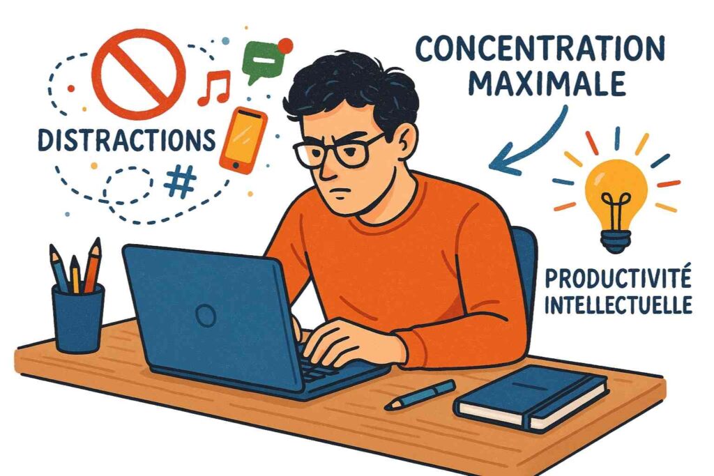 Professionnel en pleine concentration pratiquant le travail en profondeur pour une performance optimale
