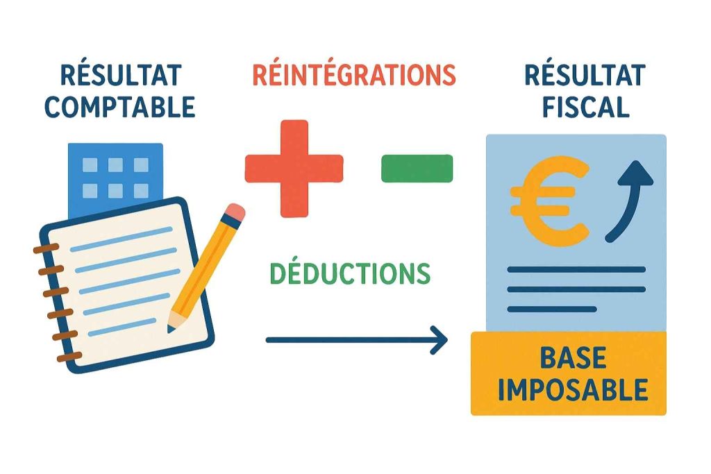 Calcul du résultat fiscal avec ajustements entre résultat comptable et règles fiscales