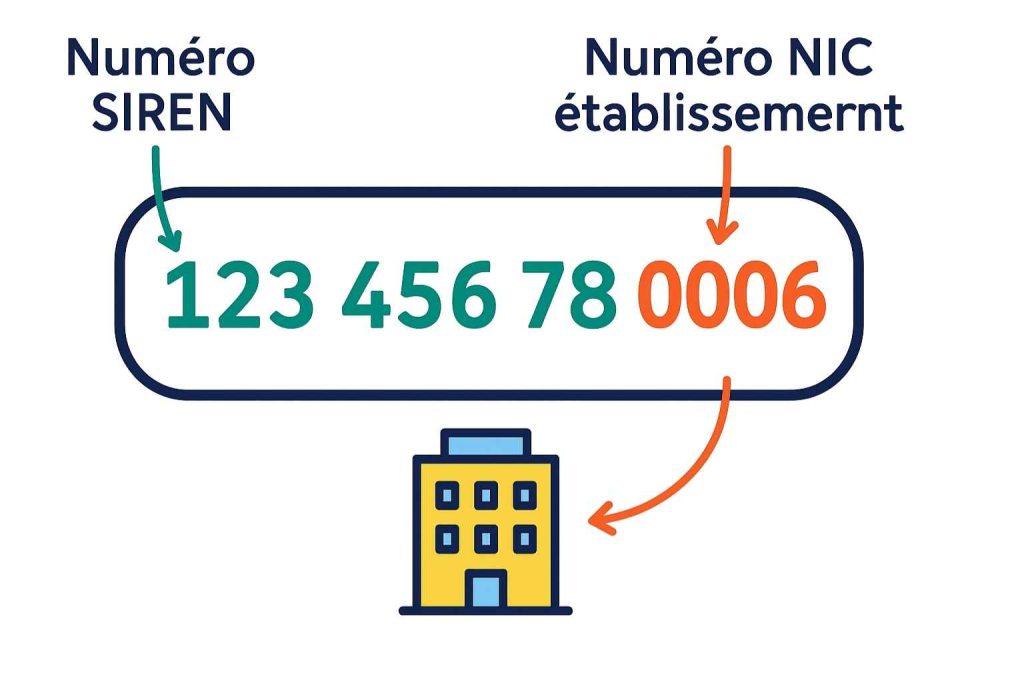 Numéro NIC établissement illustré dans la composition du SIRET pour identifier chaque lieu d’activité.