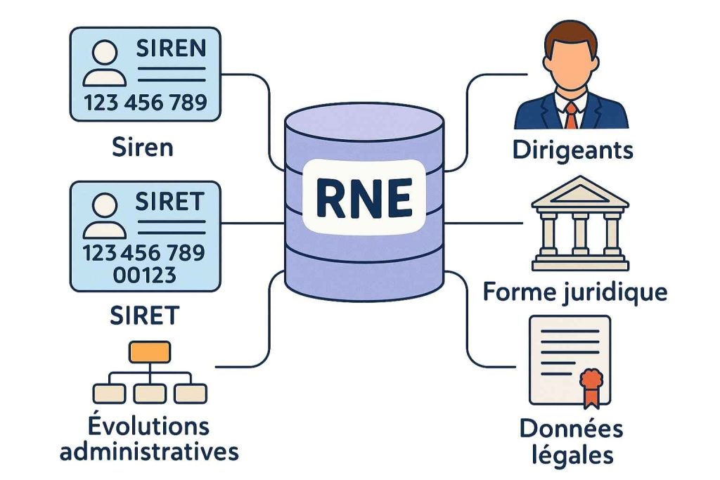 Répertoire National des Entreprises RNE centralisant les données légales des sociétés françaises.