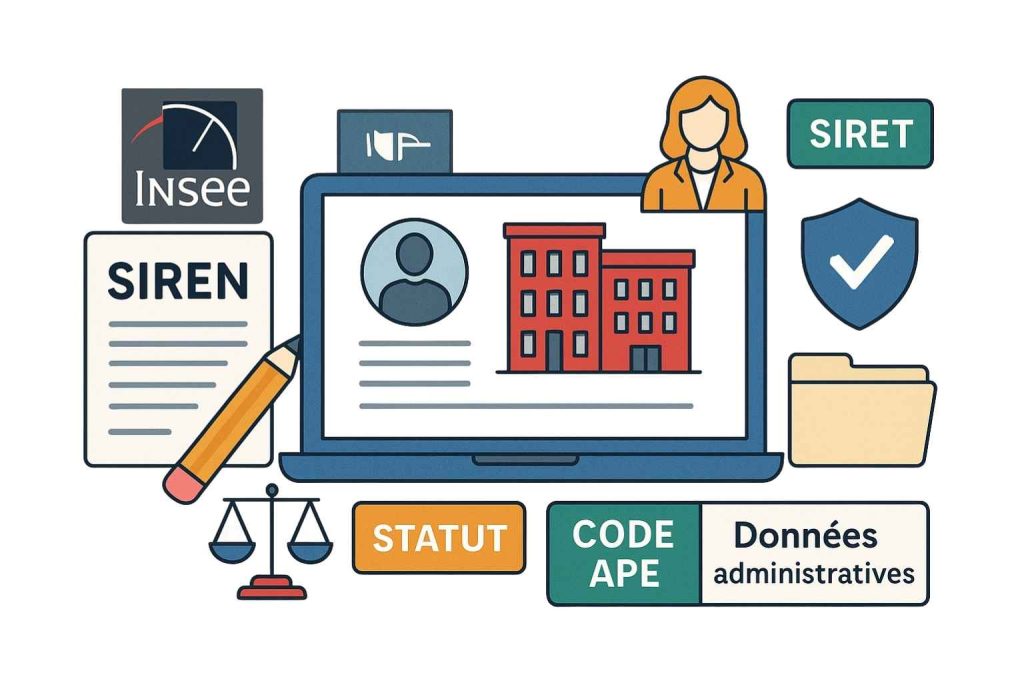 Répertoire Sirene entreprises France consulté pour identifier une société via SIREN et SIRET.