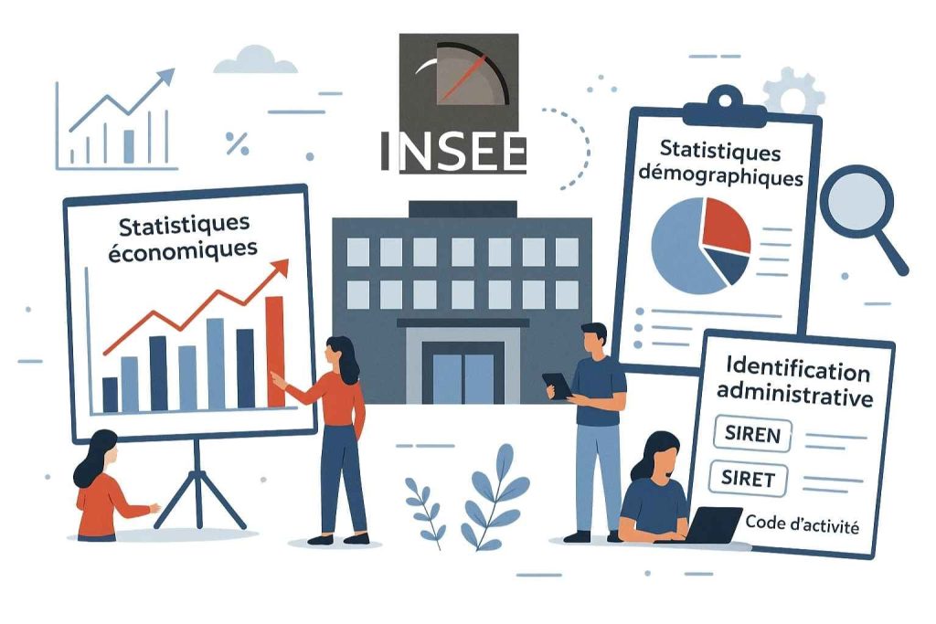 Rôle de l’INSEE en France illustré par une image représentant la production de statistiques officielles.
