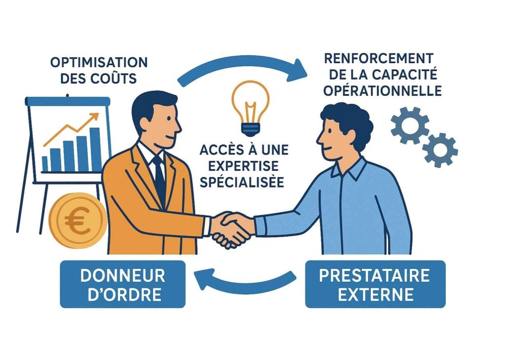 Sous-traitance en entreprise illustrant la collaboration entre donneur d’ordre et sous-traitant