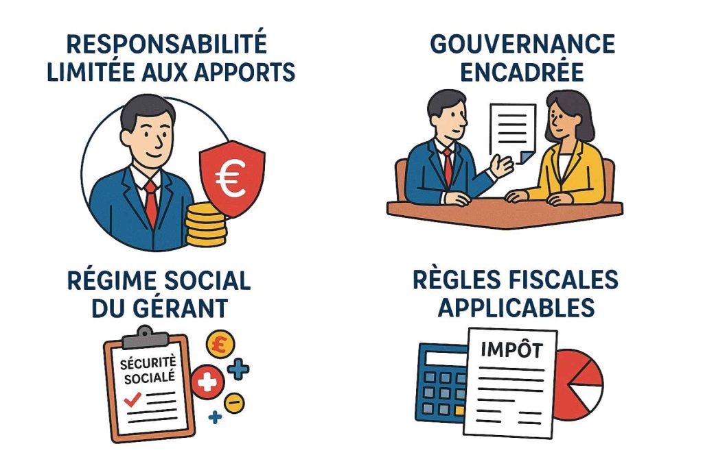 Statut juridique SARL France illustrant la responsabilité limitée et le fonctionnement de la société.