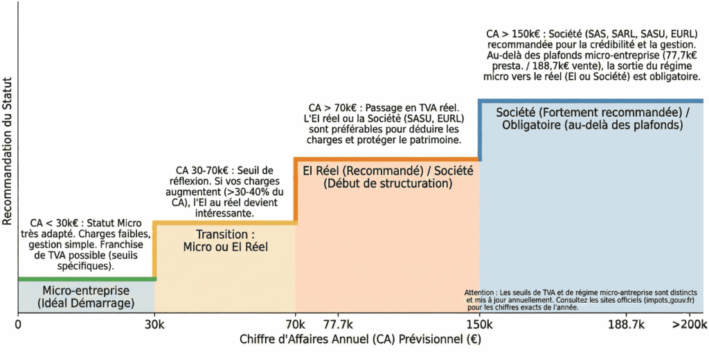 Graphique montrant les statuts recommandés selon le chiffre d’affaires d’un business en ligne.