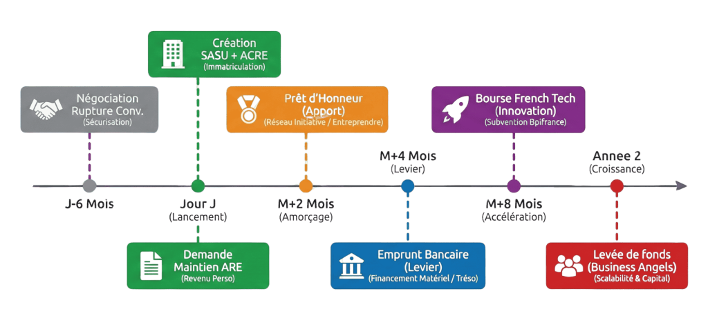 Timeline creation entreprise et leviers financement progressifs