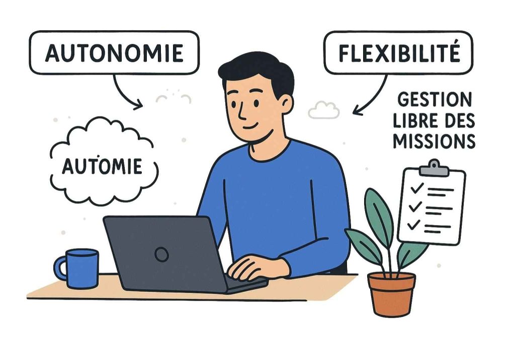 Travailleur indépendant sur ordinateur — travailler en freelance et gérer ses missions.