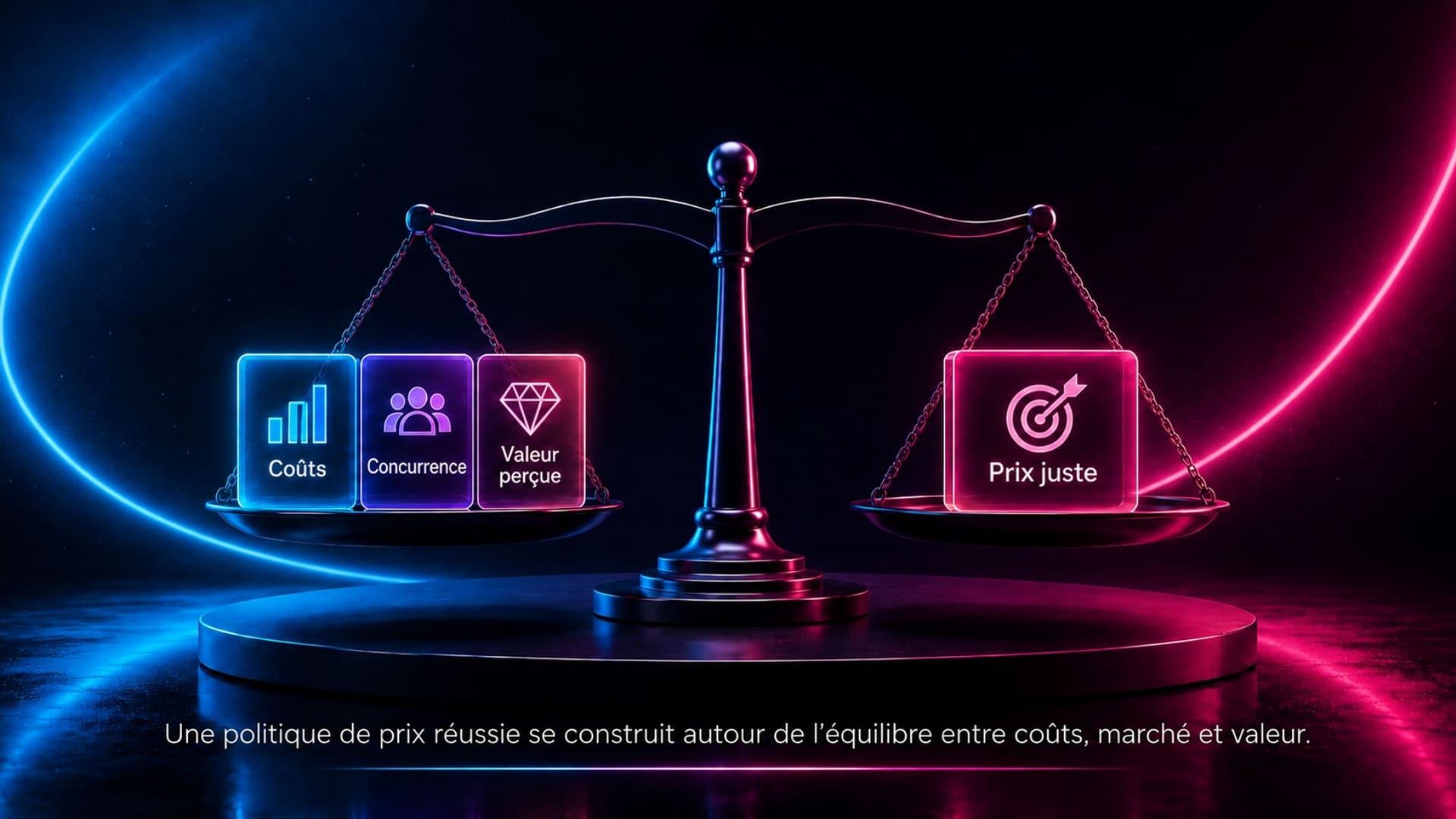 Balance illustrant une politique de prix équilibrée