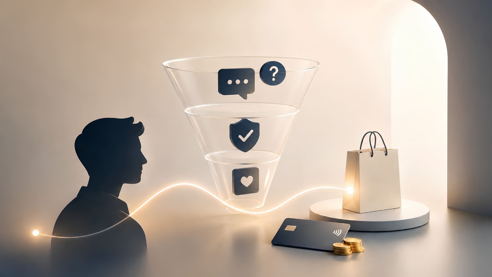 Tunnel de vente minimaliste avec prospect, panier et paiement
