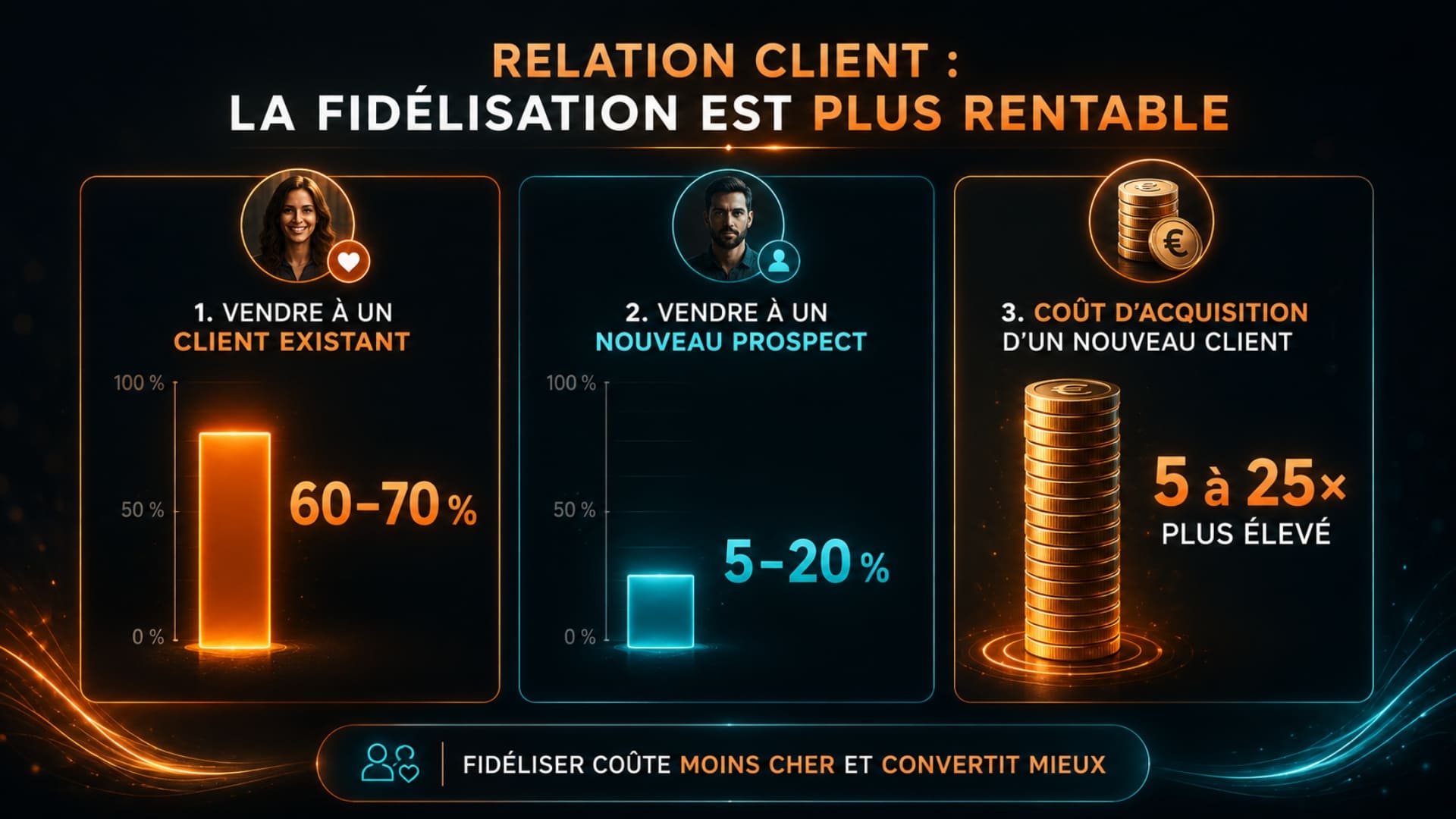 Graphique comparant fidélisation client et acquisition de prospects