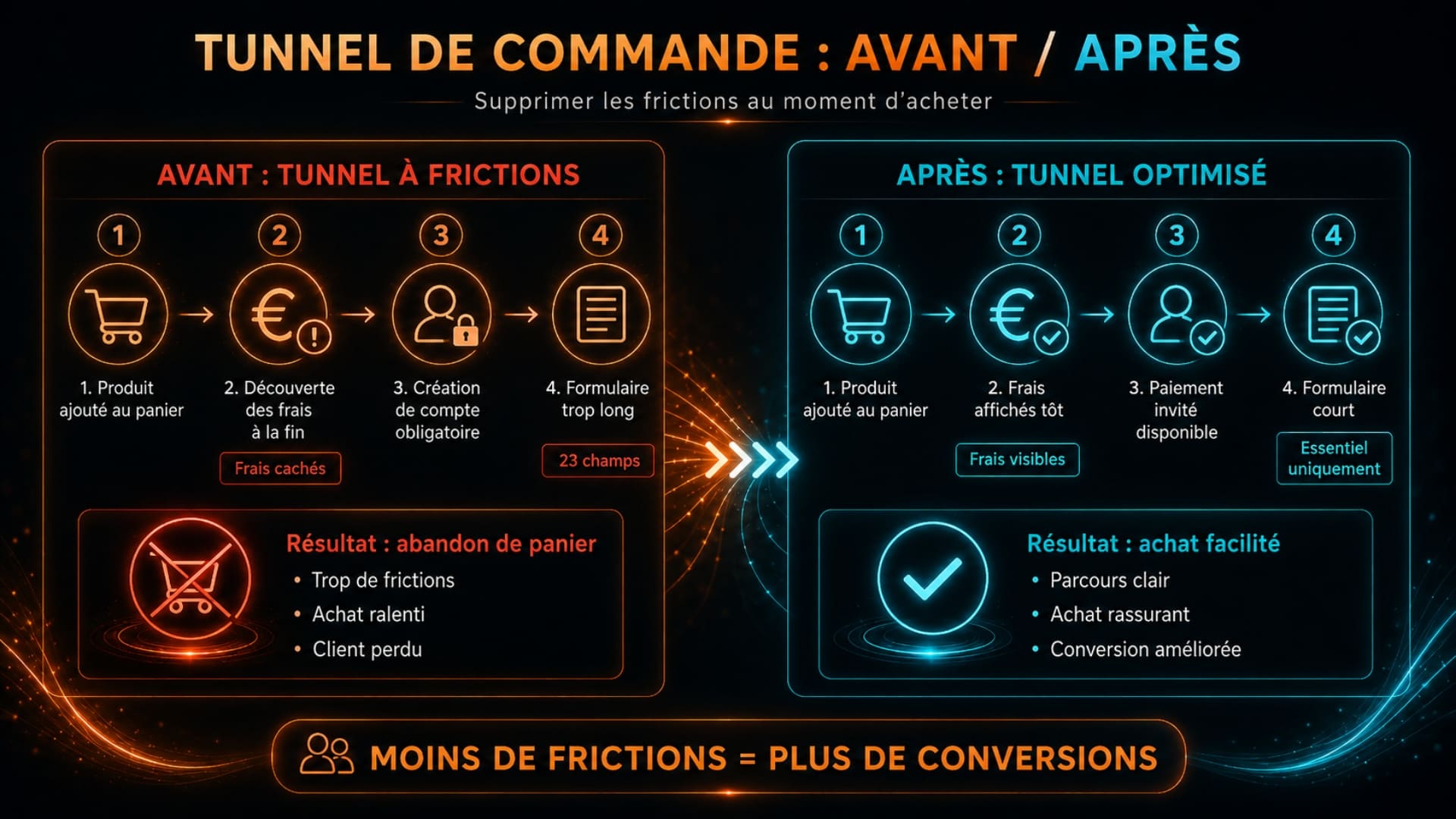 Comparaison tunnel de commande avec et sans frictions
