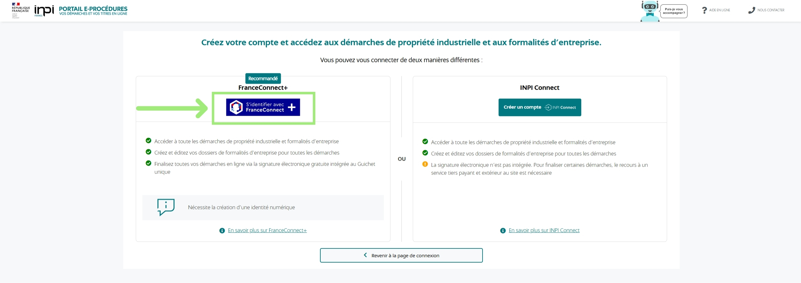 Connexion FranceConnect Plus pour créer une micro-entreprise sur l’INPI