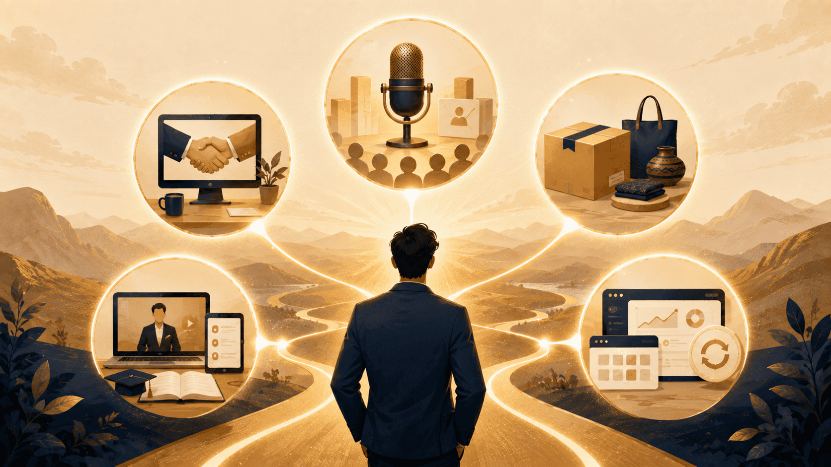 Entrepreneur comparant plusieurs modèles de business en ligne