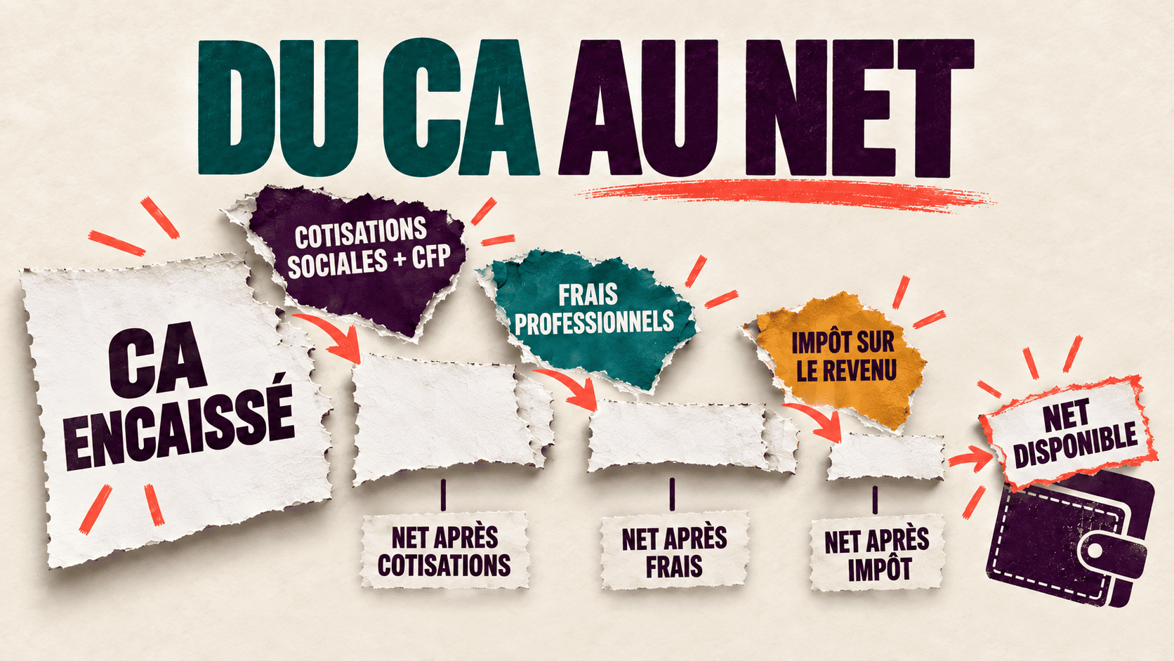 Cascade du chiffre d’affaires au net disponible en micro-entreprise