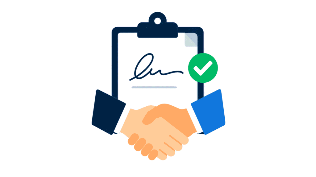 Illustration du closing commercial avec accord conclu entre un prospect et un commercial.